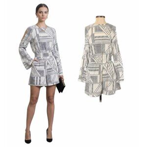 ⭐Women Romper S Long Sleeve Jumpsuit White Black Patchwork Print Black White New